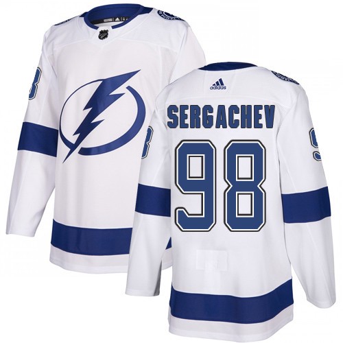 Adidas Tampa Bay Lightning Men #98 Mikhail Sergachev White Road Authentic Stitched NHL Jersey->tampa bay lightning->NHL Jersey